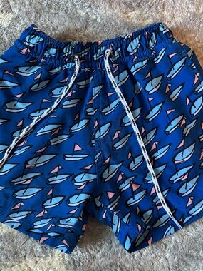 Snapper Rock Blue Sailboat Swim Trunks with Pink Accents